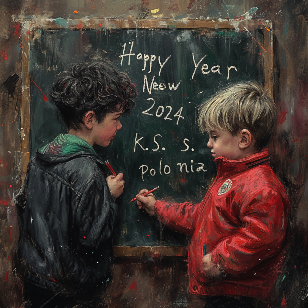 carsten5877_two_football_boys_write_Happy_New_Year_2024_from_K